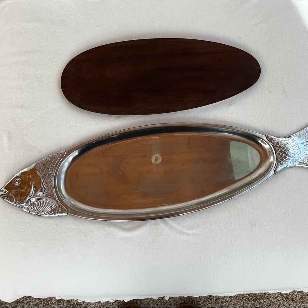 VTG. MCM Salmon Fish Wood 2-Piece Metal Serving Platter Tray 28 inch Germany WMF - Picture 7 of 16